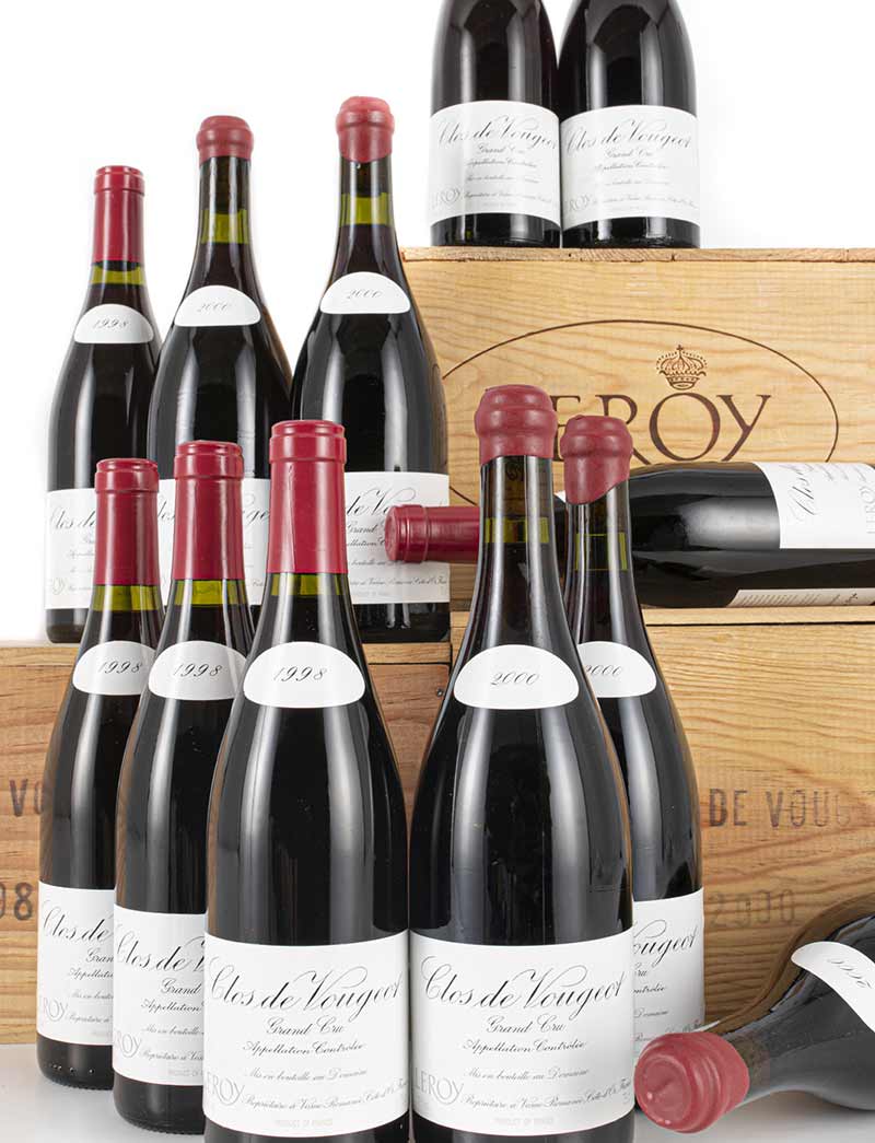 Lot 24, 25: 12 bottles each Domaine Leroy 1998 and 2000 Clos Vougeot in OWCs