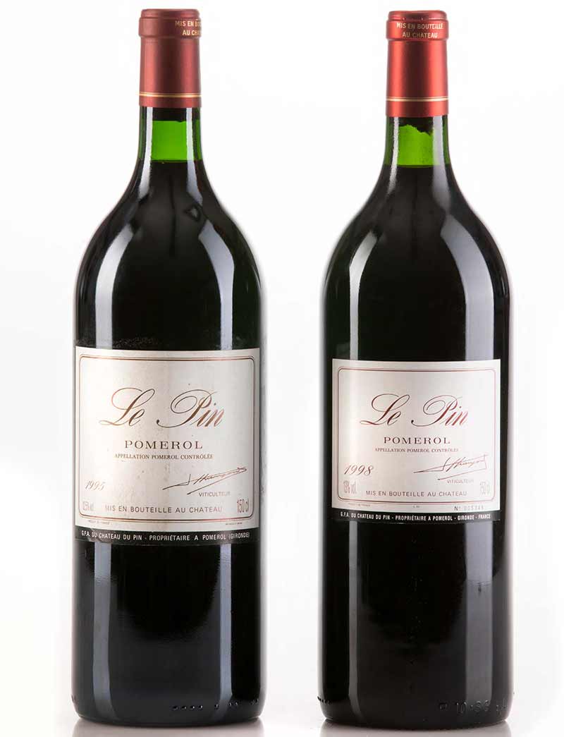 Lot 724, 729: 6 Magnums each 1996 and 1998 Chateau Le Pin
